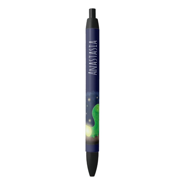 Cute green glow worm cartoon illustration pen (Front Vertical)