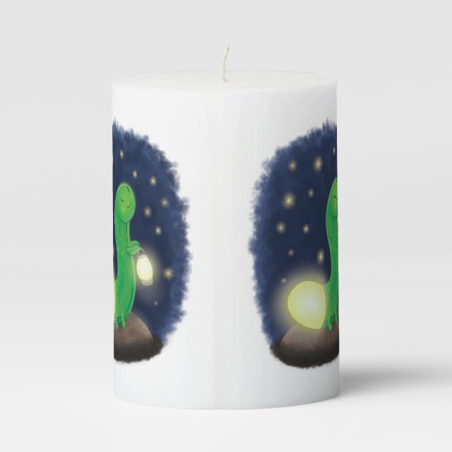 Cute green glow worm cartoon illustration pillar candle (Back)