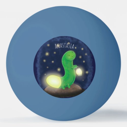 Cute green glow worm cartoon illustration ping pong ball