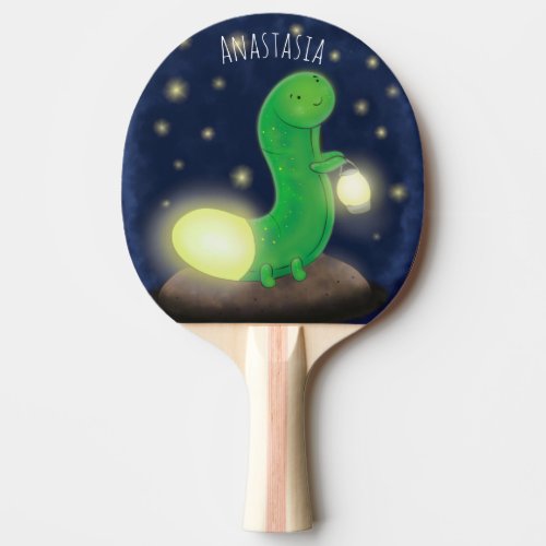 Cute green glow worm cartoon illustration ping pong paddle
