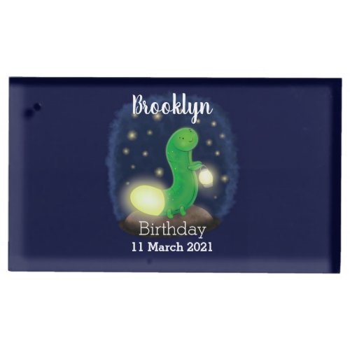 Cute green glow worm cartoon illustration place card holder