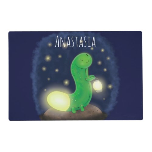 Cute green glow worm cartoon illustration placemat