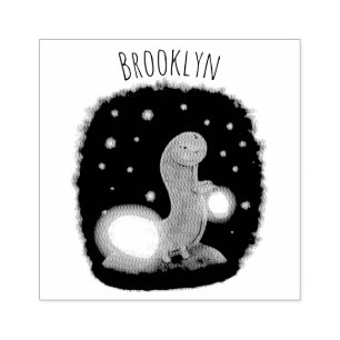 Cute green glow worm cartoon illustration rubber stamp