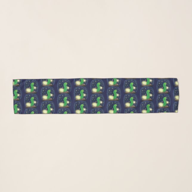 Cute green glow worm cartoon illustration scarf (Front (Horizontal))