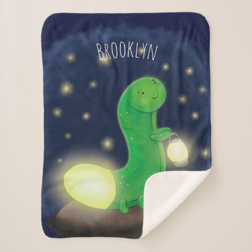 Cute green glow worm cartoon illustration sherpa blanket