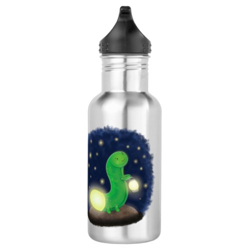 Cute green glow worm cartoon illustration stainless steel water bottle