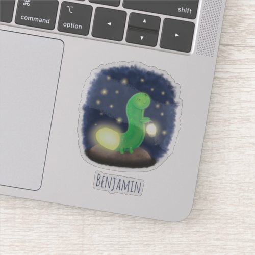 Cute green glow worm cartoon illustration sticker