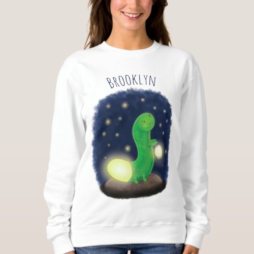 Cute green glow worm cartoon illustration sweatshirt