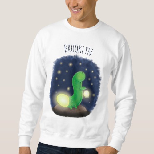 Cute green glow worm cartoon illustration sweatshirt