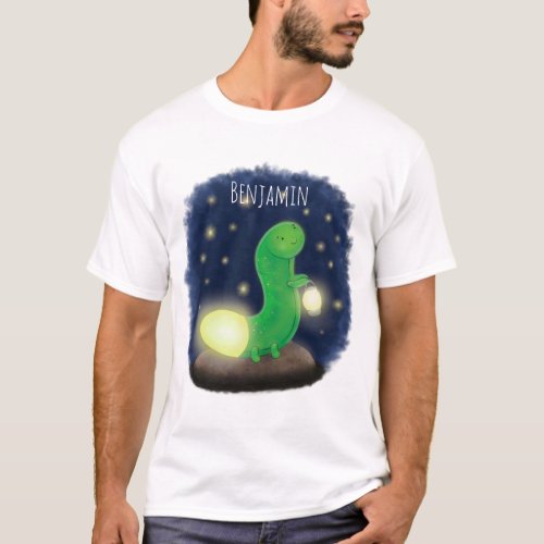 Cute green glow worm cartoon illustration T_Shirt