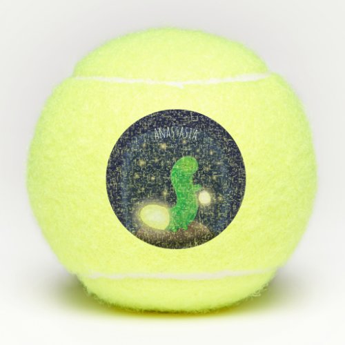 Cute green glow worm cartoon illustration tennis balls