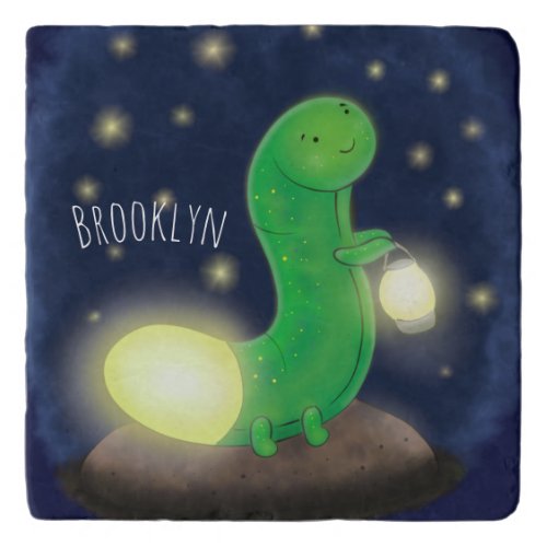 Cute green glow worm cartoon illustration trivet