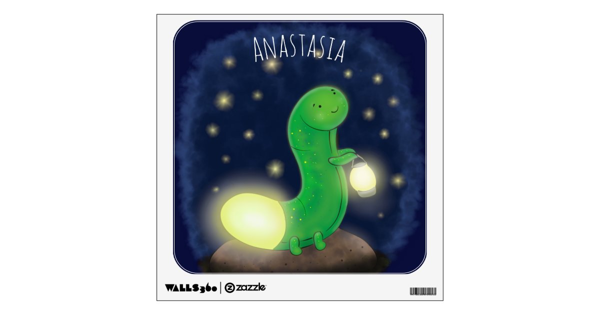 Cute green glow worm cartoon illustration wall decal Zazzle