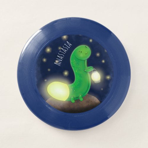 Cute green glow worm cartoon illustration Wham_O frisbee