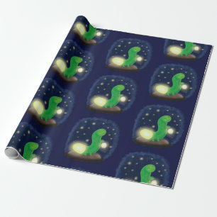 Cute green glow worm cartoon illustration wrapping paper
