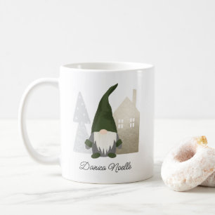 Cute Green Gnome and House Name Christmas Coffee Mug