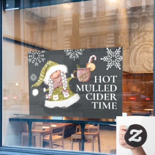 Cute Green Gnome Hot Mulled Cider Time Window Cling