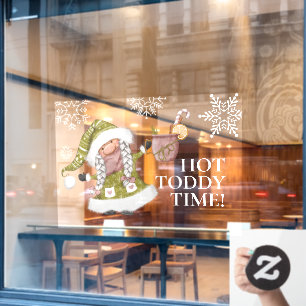 Cute Green Gnome, Hot Toddy Time Window Cling