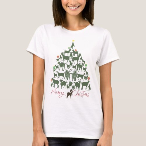 Cute Green Goat Christmas Tree T_Shirt