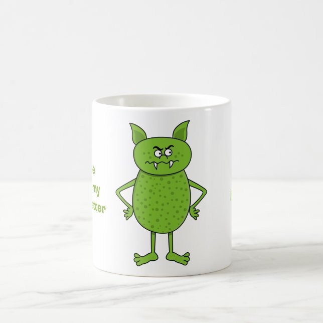 Cute green goblin cartoon coffee mug (Center)