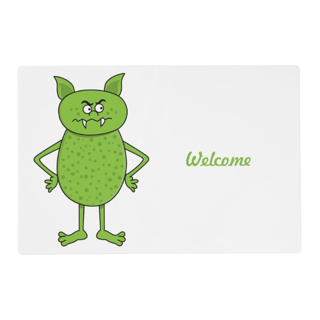 Cute green goblin cartoon placemat (Front)