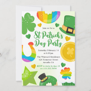 Cute Green, Gold and Rainbow St Patrick's Day Invitation