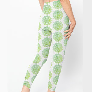 Cute Green Gold Mandala Pattern Elegant Pretty Leggings