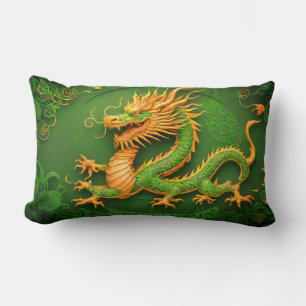 Cute green golden Chinese dragon new year pillow
