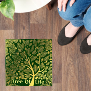 Cute Green Golden Tree Of Life Stylish Floor Decals