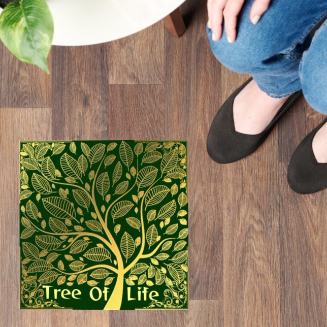 Cute Green Golden Tree Of Life Stylish Floor Decals (Floor)