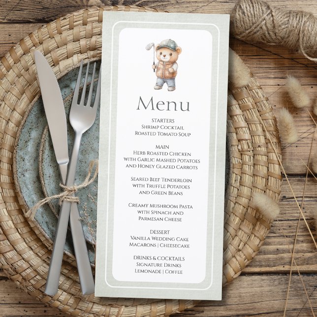 Cute Green Golf Bear Custom Baby Shower Menu (Creator Uploaded)