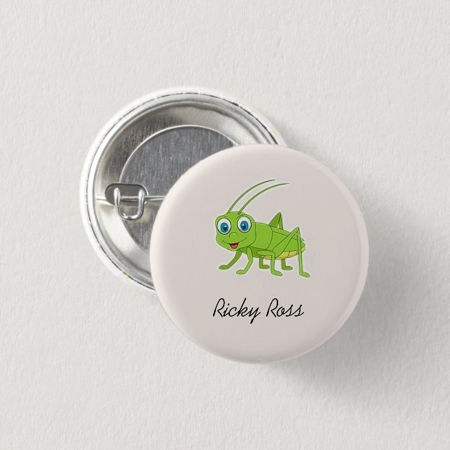 Cute green grasshopper purple button (Front & Back)