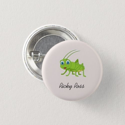 Cute green grasshopper purple button