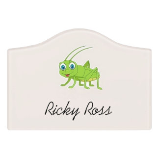 Cute green grasshopper purple door sign