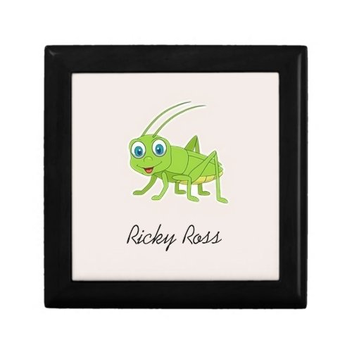 Cute green grasshopper purple gift box