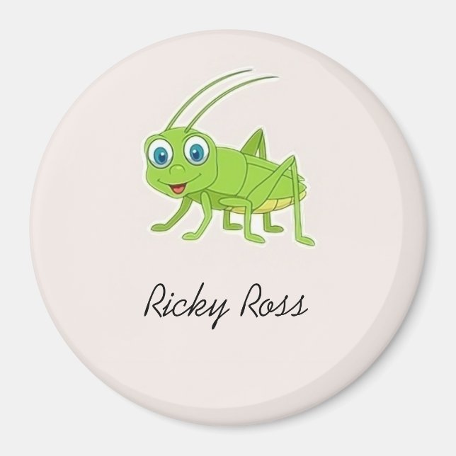 Cute green grasshopper purple magnet (Front)