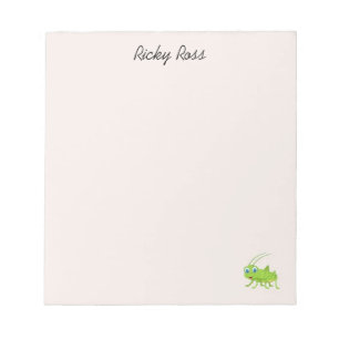 Cute green grasshopper purple notepad