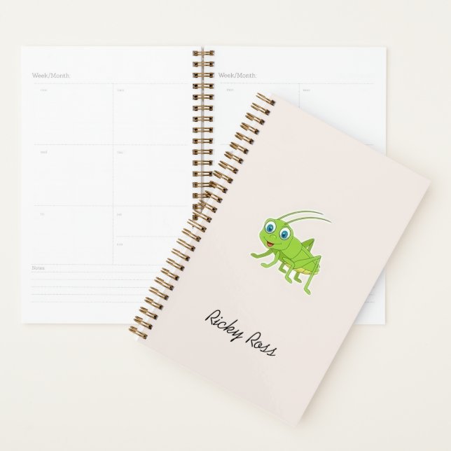 Cute green grasshopper purple planner (Display)