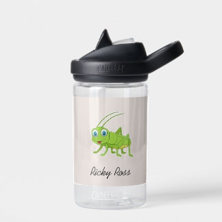 Cute green grasshopper purple water bottle