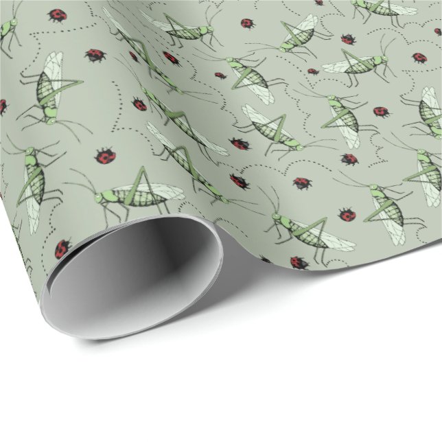 Cute Green Grasshoppers Insect Kids Wrapping Paper (Roll Corner)