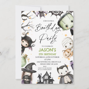 Cute Green Halloween Boys Boothday Party Birthday Invitation