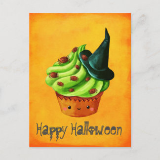 Cute Green Halloween Cupcake Postcard