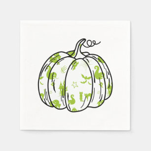 Cute Green Halloween Icons in Pumpkin Cocktail Napkins