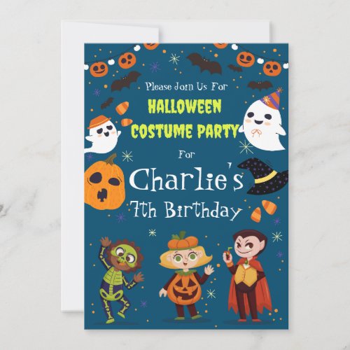 Cute Green Halloween Kids Costume Birthday Party Invitation