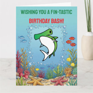 Cute Green Hammerhead Shark Kids Birthday Card