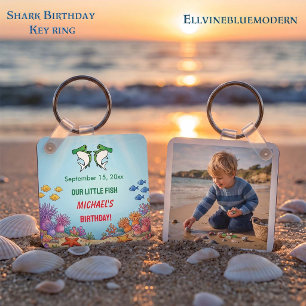 Cute Green Hammerhead Shark Ocean Birthday Photo Keychain