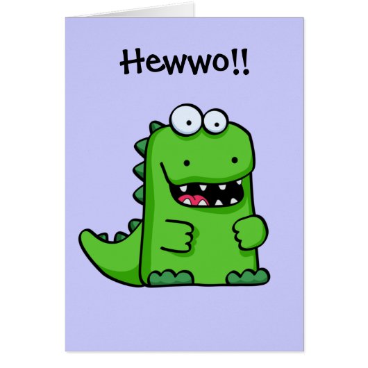 Cute Green Happy Dinosaur Cards (Front)