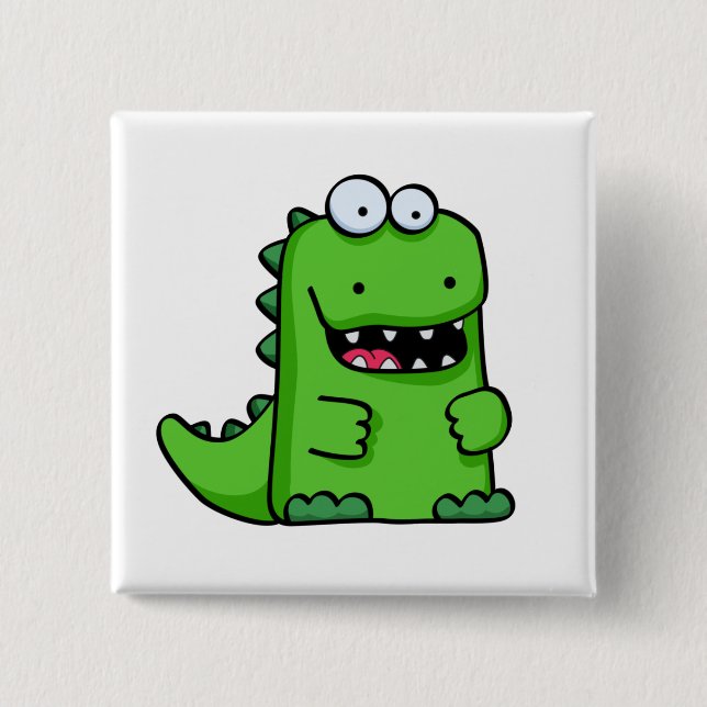 Cute Green Happy Dinosaur Pinback Button (Front)