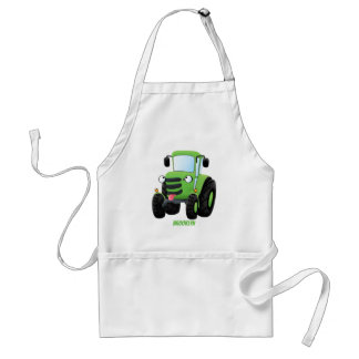 Cute green happy farm tractor cartoon illustration adult apron