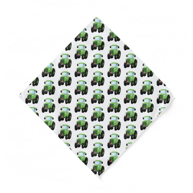 Cute green happy farm tractor cartoon illustration bandana (Front)